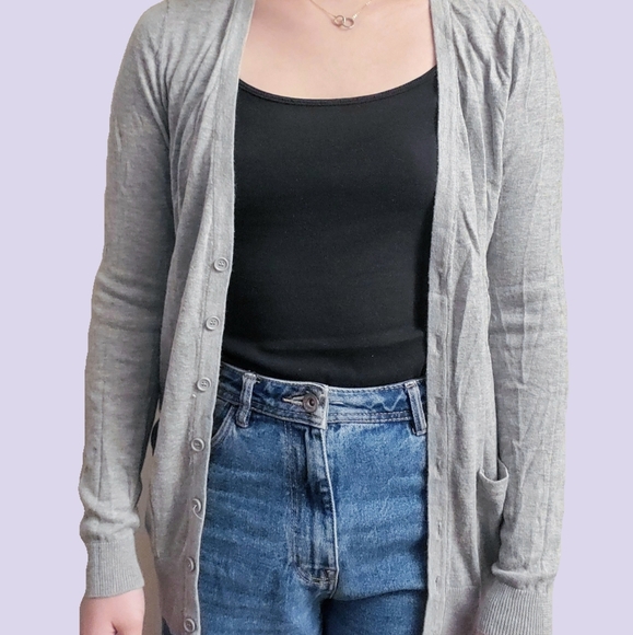 ESSENTIAL GRAY BUTTON DOWN CARDIGAN - Picture 1 of 3